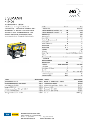 Benzines generátorok Eisemann H 5400