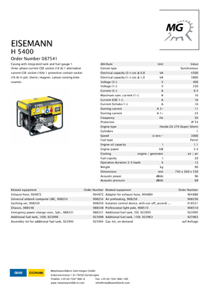 Benzines generátorok Eisemann H 5400