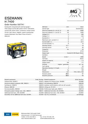 Benzines generátorok Eisemann H 7400