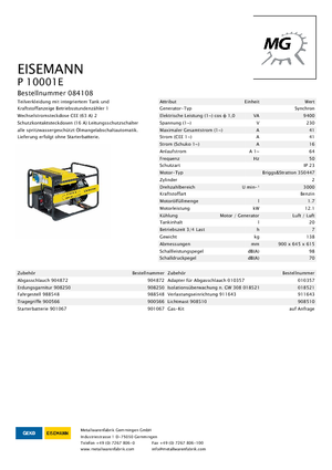 Benzines generátorok Eisemann P 10001 E