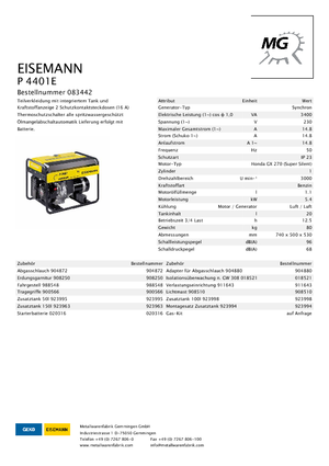 Benzines generátorok Eisemann P 4401 E