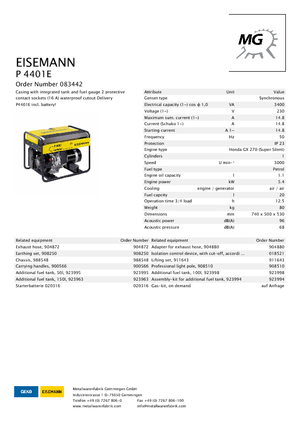 Benzines generátorok Eisemann P 4401 E