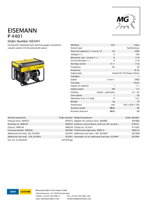 Benzines generátorok Eisemann P 4401