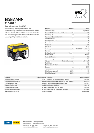 Benzines generátorok Eisemann P 7401 E