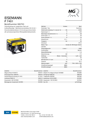 Benzines generátorok Eisemann P 7401