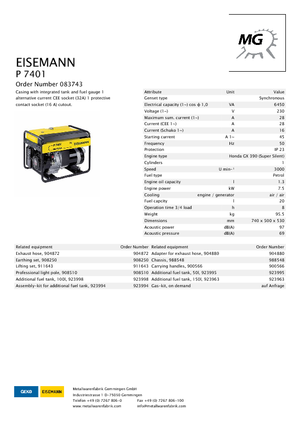 Benzines generátorok Eisemann P 7401