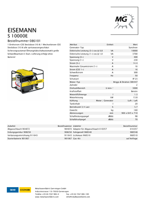 Benzines generátorok Eisemann S 10000 E