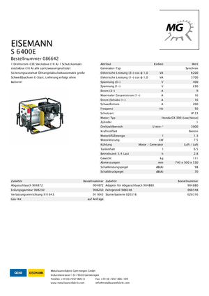 Benzines generátorok Eisemann S 6400 E