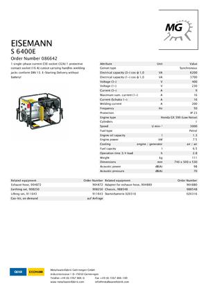Benzines generátorok Eisemann S 6400 E