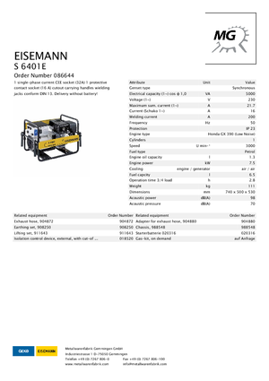 Benzines generátorok Eisemann S 6401 E