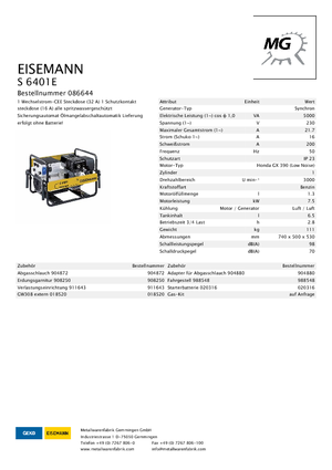 Benzines generátorok Eisemann S 6401 E