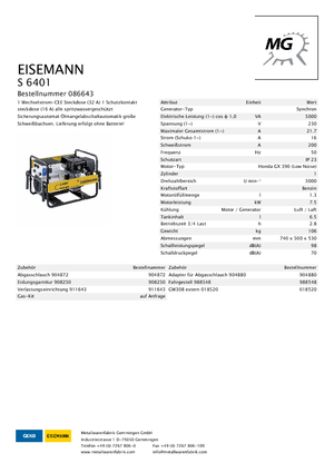 Benzines generátorok Eisemann S 6401