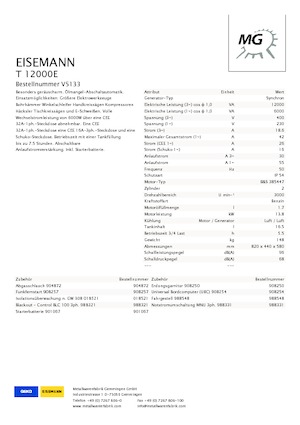 Benzines generátorok Eisemann T 12000 E