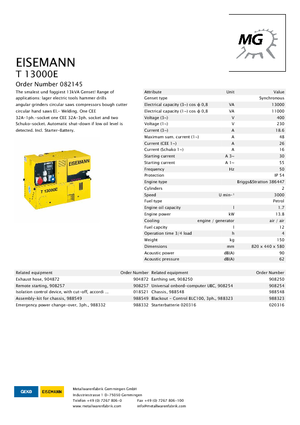Benzines generátorok Eisemann T 13000 E