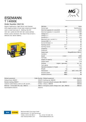 Benzines generátorok Eisemann T 14000 E