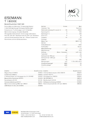 Benzines generátorok Eisemann T 18000 E