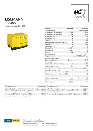 Benzines generátorok Eisemann T 6600 E