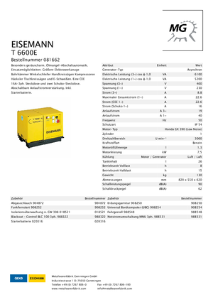 Benzines generátorok Eisemann T 6600 E