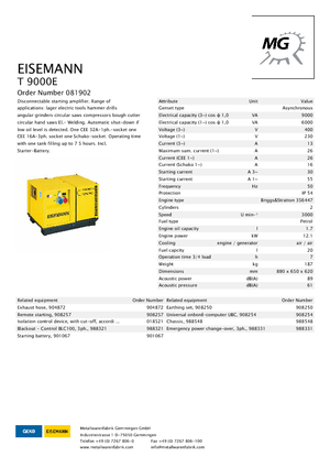 Benzines generátorok Eisemann T 9000 E