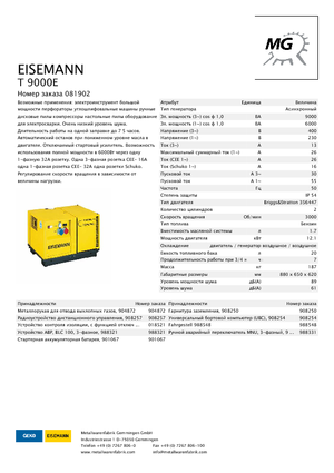 Benzines generátorok Eisemann T 9000 E