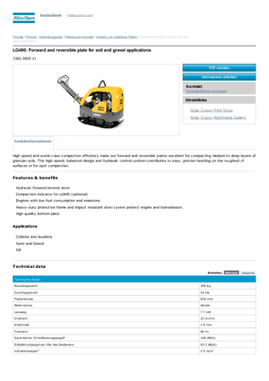 Kétirányú vibrolapok Atlas Copco LG 400