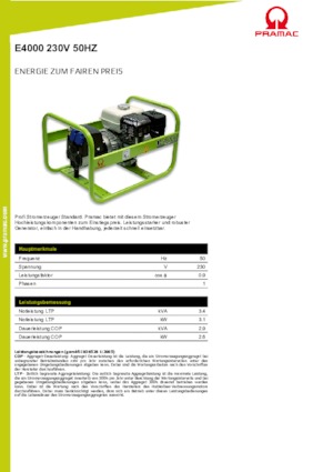 Benzines generátorok PRAMAC Lifter E 4000