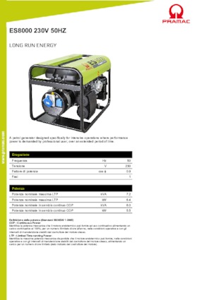 Benzines generátorok PRAMAC Lifter ES 8000