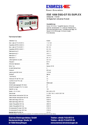 Benzines generátorok Endress ESE 1006 DSG-GT ES Duplex