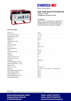 Benzines generátorok Endress ESE 1006 SG-GT ES Duplex