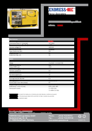 Benzines generátorok Endress ESE 1307 DBG ES DIN Super Silent