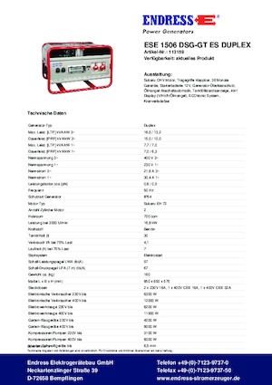 Benzines generátorok Endress ESE 1506 DSG-GT ES Duplex