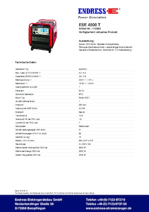 Benzines generátorok Endress ESE 4500 T