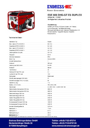 Benzines generátorok Endress ESE 606 DHG-GT ES Duplex