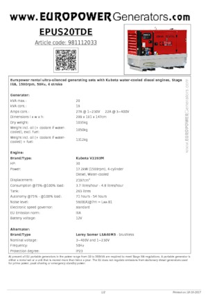 Dízel generátorok Europower EPUS20TDE (LS)