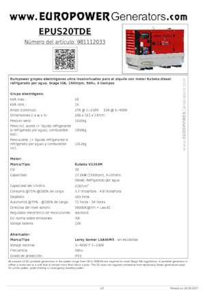 Dízel generátorok Europower EPUS20TDE (LS)