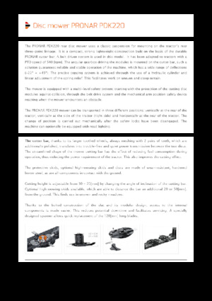 Hátra szerelhető kaszák - tárcsa cond. nélkül Pronar PDK 220