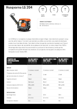 Kétirányú vibrolapok Husqvarna LG 204