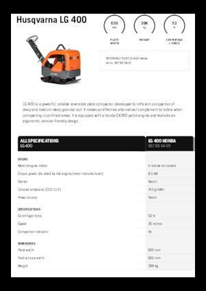 Kétirányú vibrolapok Husqvarna LG 400