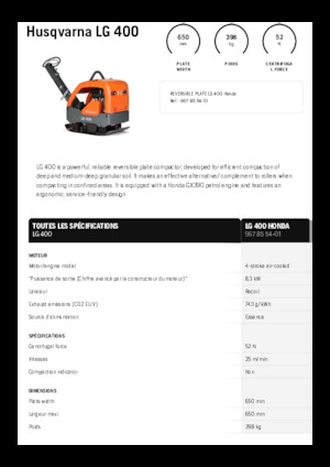 Kétirányú vibrolapok Husqvarna LG 400