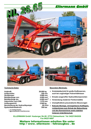 Konténer-emelőhorgos tehergépkocsik Ellermann HL 26.65