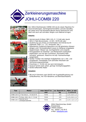 Aprtógépek Johli Combi 220 B