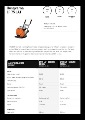 Egyirányú vibrolapok Husqvarna LF 75 LAT