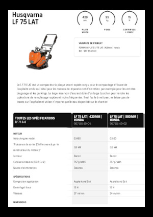 Egyirányú vibrolapok Husqvarna LF 75 LAT