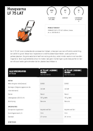 Egyirányú vibrolapok Husqvarna LF 75 LAT