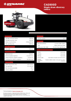 Egyhengeres hengerek Dynapac CA2800D
