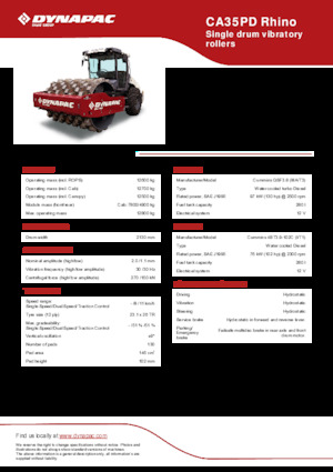 Egyhengeres hengerek Dynapac CA35PD Rhino