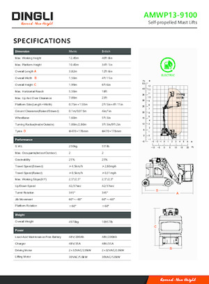 Gumikerekes vertikális emelésű munkaállványok Dingli AMWP13-9100