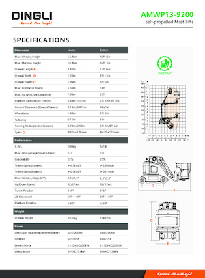Gumikerekes vertikális emelésű munkaállványok Dingli AMWP13-9200
