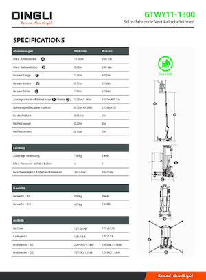 Gumikerekes vertikális emelésű munkaállványok Dingli GTWY11-1300
