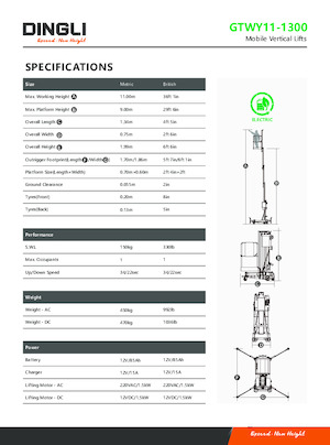 Gumikerekes vertikális emelésű munkaállványok Dingli GTWY11-1300